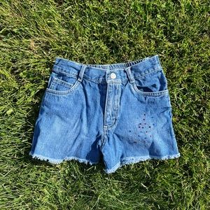 Summer jean short with red, white, and blue jewels